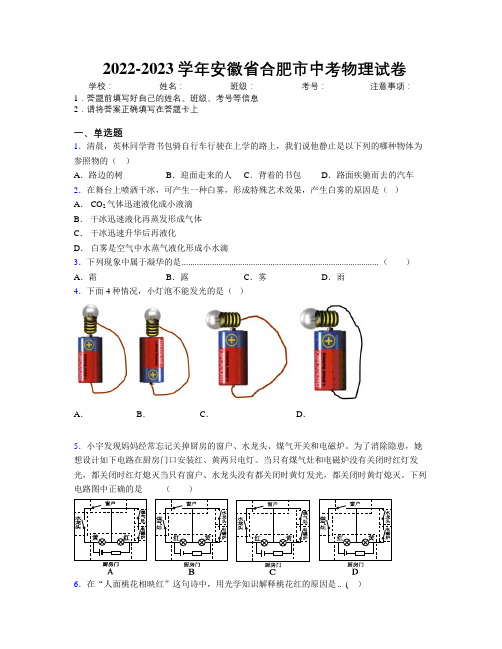 最新2022-2023学年安徽省合肥市中考物理试卷及解析