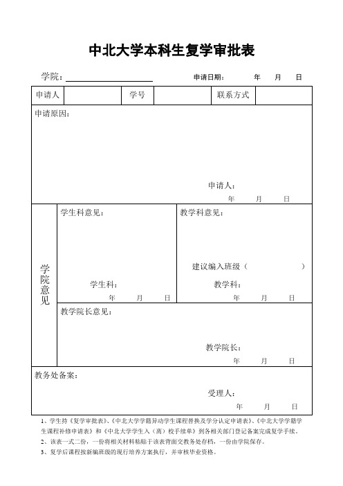 学生复学审批表