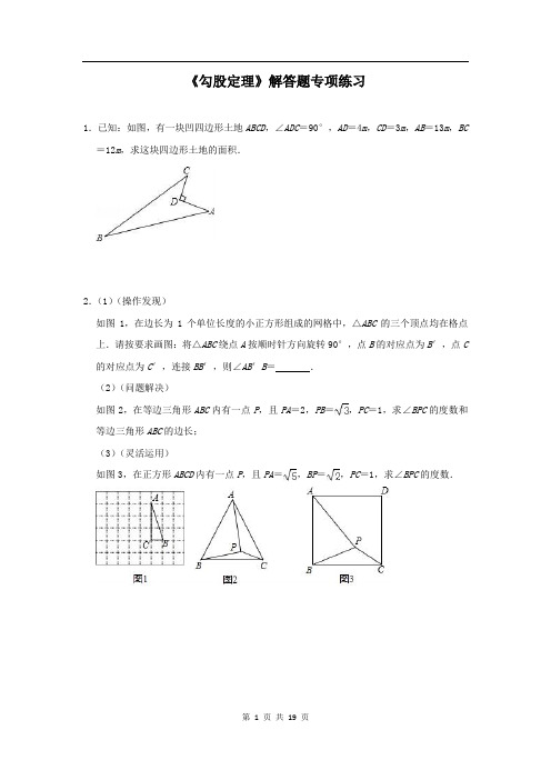 人教版八年级下学期《勾股定理》解答题专项练习(含答案)