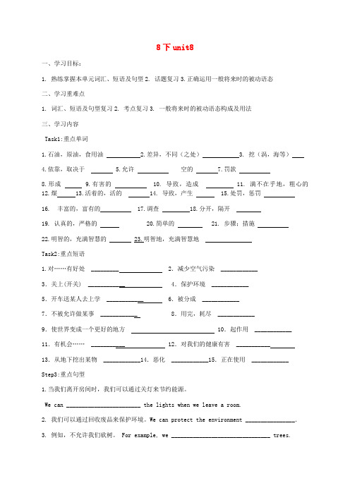 2020年中考英语一轮复习 八下 Unit 8 学案(无答案)