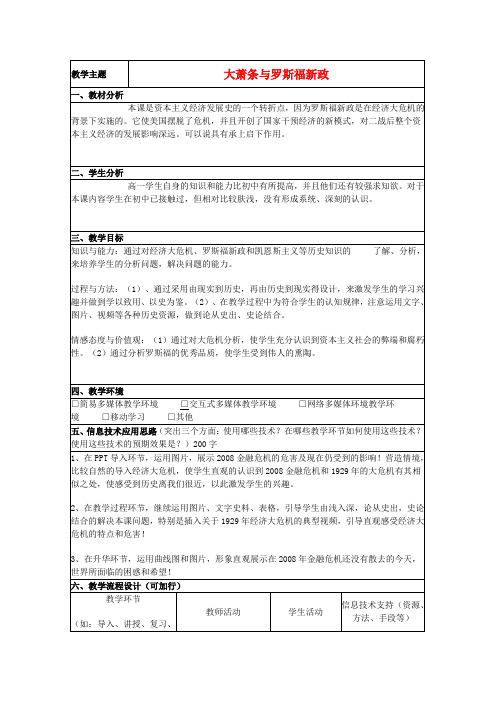 山东省2015年高中历史第15课大萧条与罗斯福新政教案10岳麓版必修2