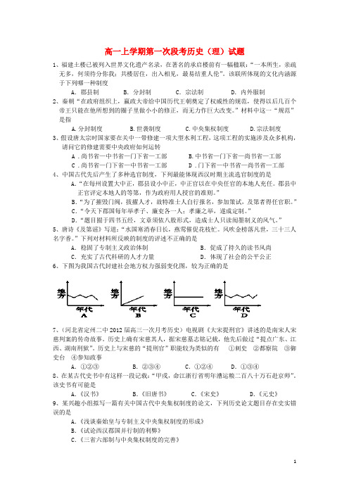 四川省攀枝花市米易中学高一历史上学期第一次段考试题 理 新人教版