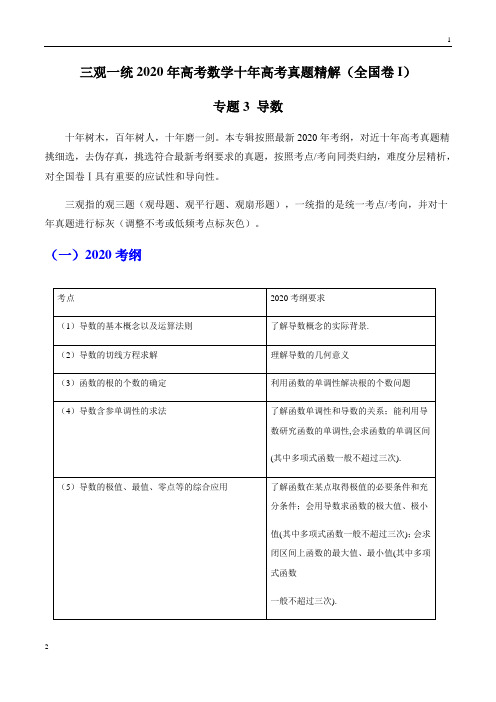 专题03 导数(原卷)2020年高考物理十年真题精解(全国Ⅰ卷)