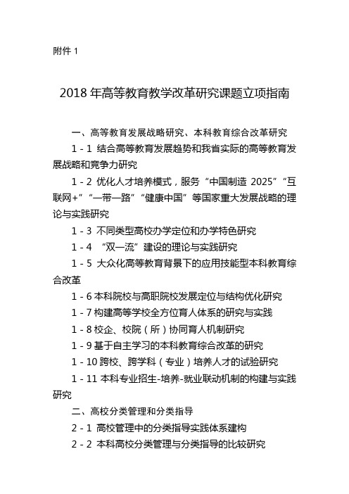 2015年高等教育教学改革课题选题指引