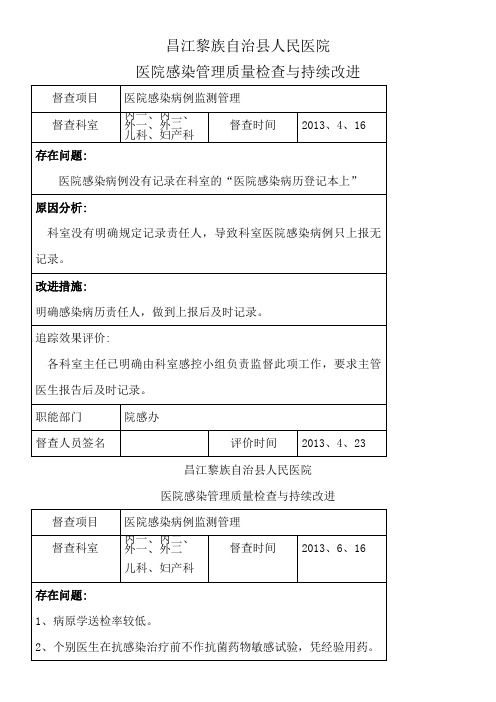 院科两级医院感染管理组织对相关制度落实情况有监督检查对发现问题及缺陷及时反馈有持续改进措施