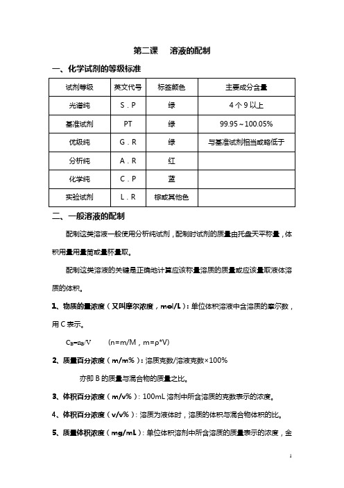 一般溶液及标准溶液的制备