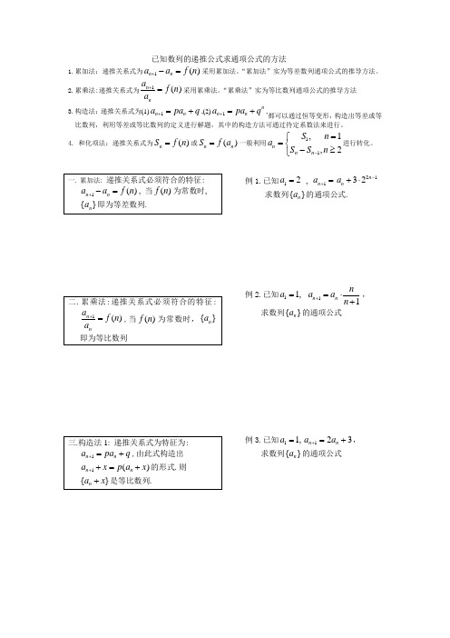 已知数列的递推公式求通项公式的方法总结归纳