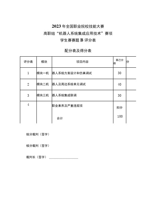 GZ015 机器人系统集成应用技术赛题B评分标准-学生赛-2023年全国职业院校技能大赛赛项正式赛卷