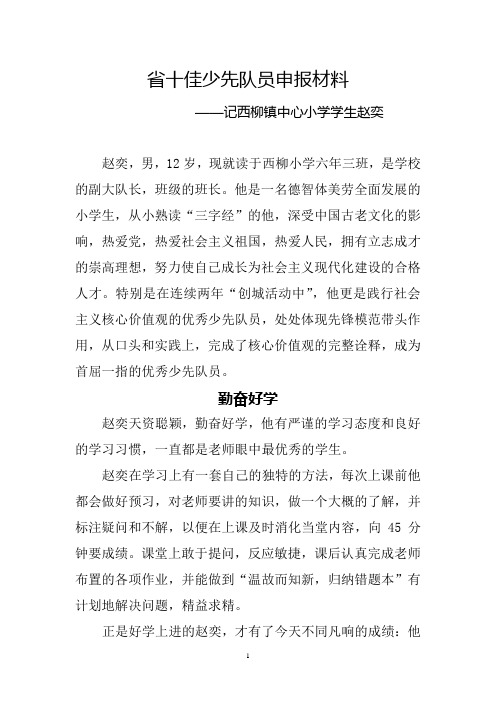 省十佳少先队员申报材料