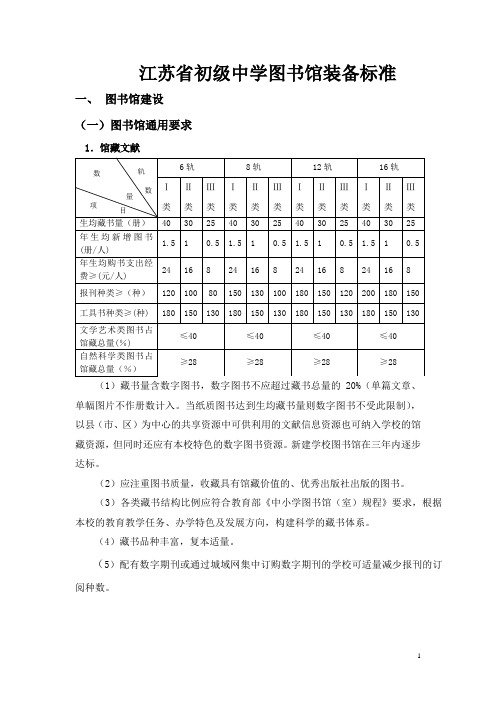 江苏省中小学教育技术装备标准(十二五版)-修改后的初中图书馆标准