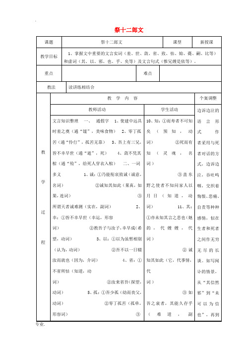 高中语文 祭十二郎文教案2 苏教版选修《唐宋八大家散文鉴赏》-苏教版高二选修语文教案