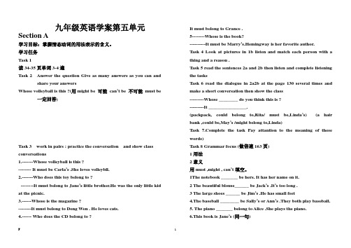 九年级英语学案第五单元