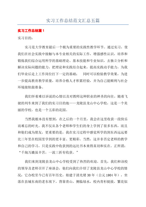 实习工作总结范文汇总五篇