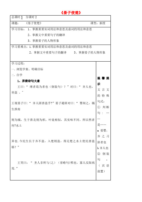 八年级语文上册 10 晏子使楚学习案2(无答案) 苏教版(2021年整理)