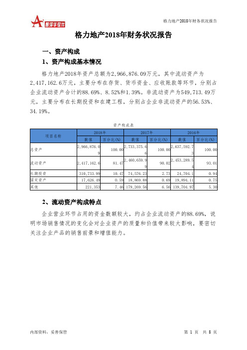 格力地产2018年财务状况报告-智泽华