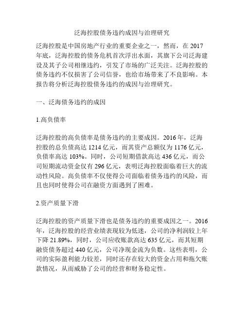 泛海控股债务违约成因与治理研究