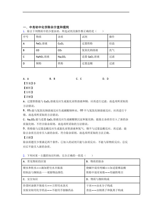 备战中考化学知识点过关培优 易错 难题训练∶除杂分离和提纯附答案