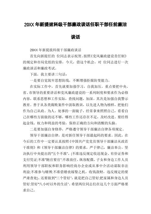 20XX年新提拔科级干部廉政谈话任职干部任前廉洁谈话