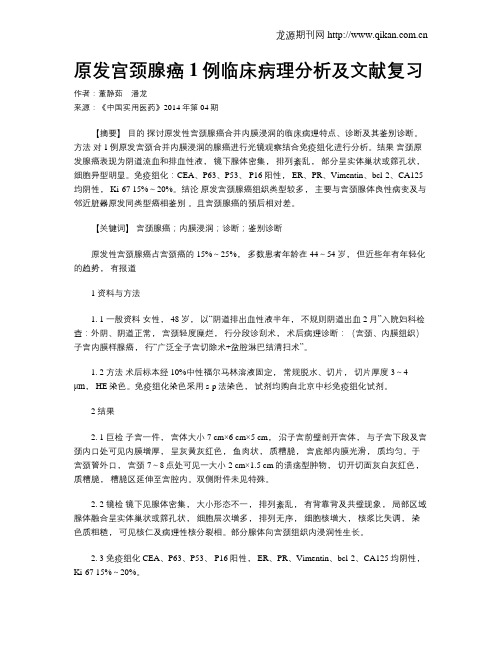 原发宫颈腺癌1例临床病理分析及文献复习