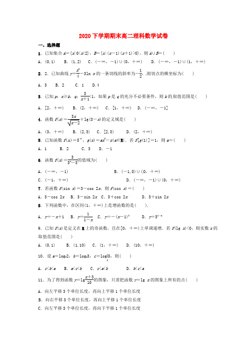 黑龙江省绥滨县第一中学2020学年高二数学下学期期末考试试题 理(无答案)