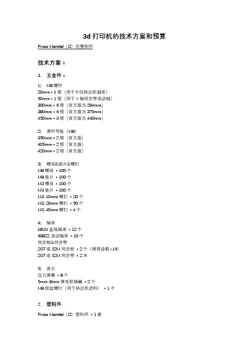 3d打印机的技术方案和预算