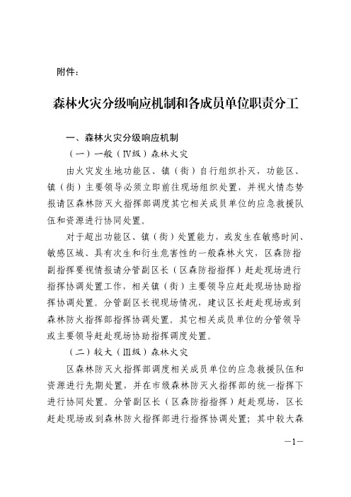 森林火灾分级响应机制和各成员单位职责分工