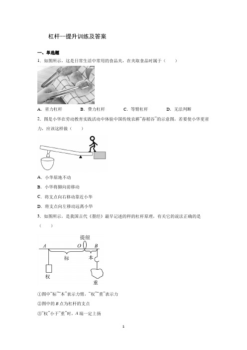 杠杆--提升训练及答案