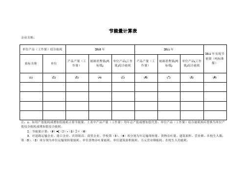 节能量计算表和能源平衡表