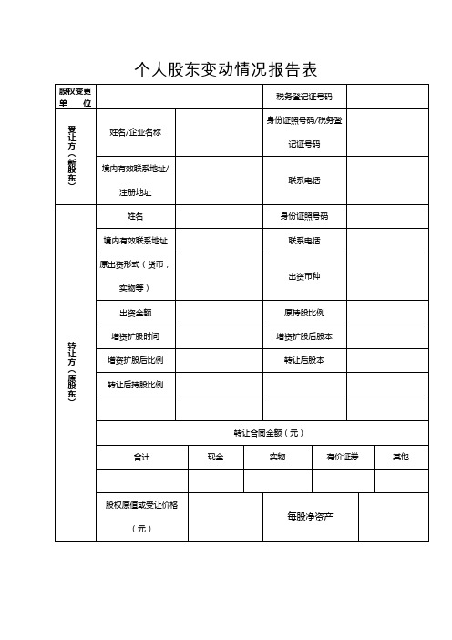 个人股东变动情况报告表