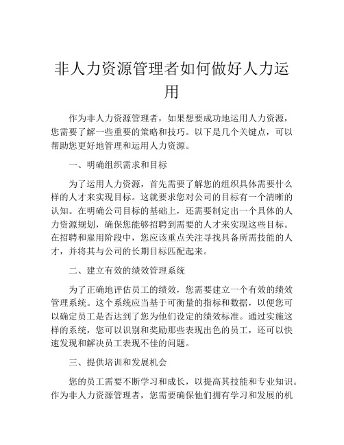 非人力资源管理者如何做好人力运用