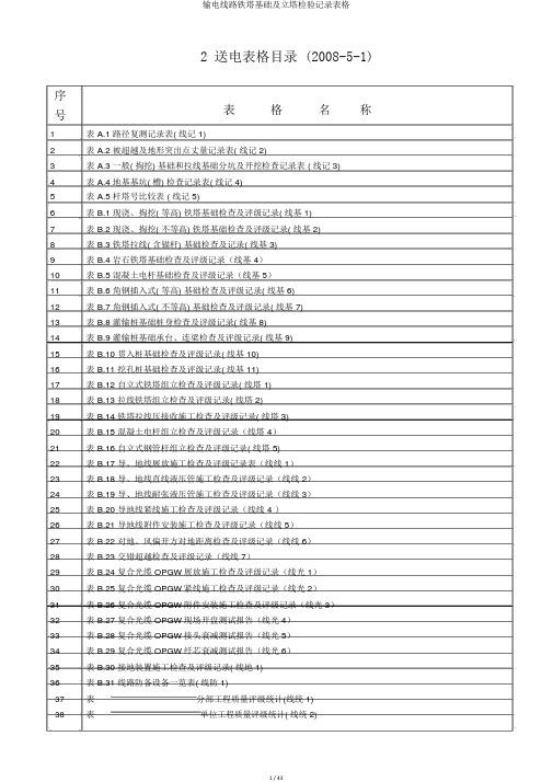 输电线路铁塔基础及立塔检验记录表格