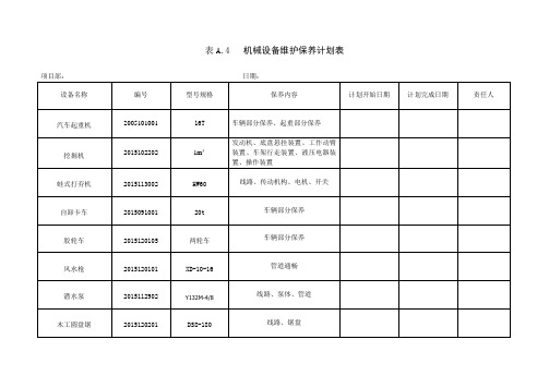 机械设备维护保养计划表