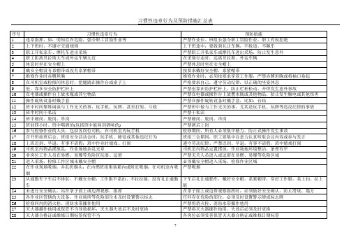 车间习惯性违章行为及预防措施汇总表