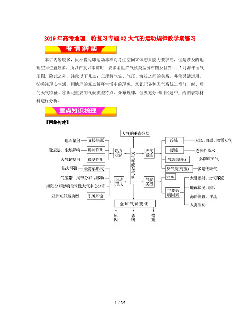 2019年高考地理二轮复习专题02大气的运动规律教学案练习