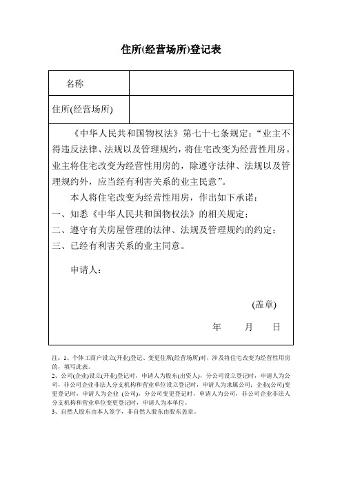 住宅房改经营性用房登记表