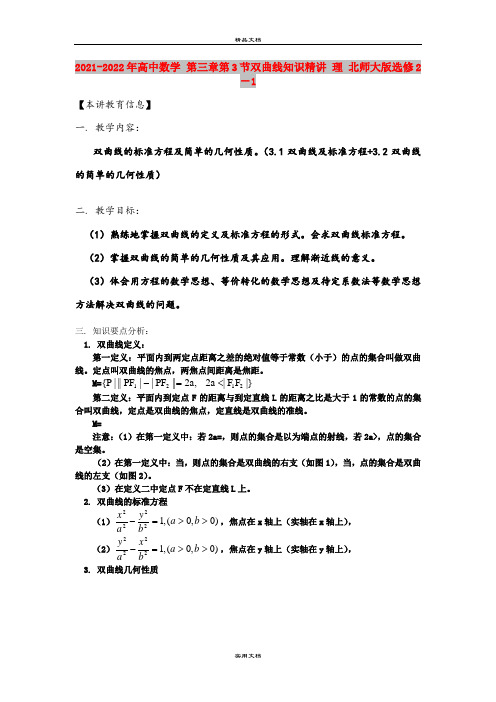 2021-2022年高中数学 第三章第3节双曲线知识精讲 理 北师大版选修2-1