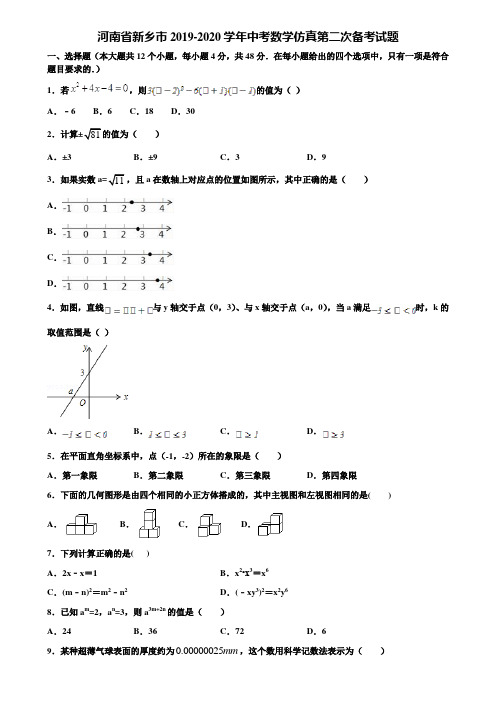 河南省新乡市2019-2020学年中考数学仿真第二次备考试题含解析