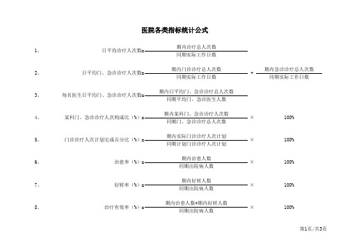 医院各类指标统计公式