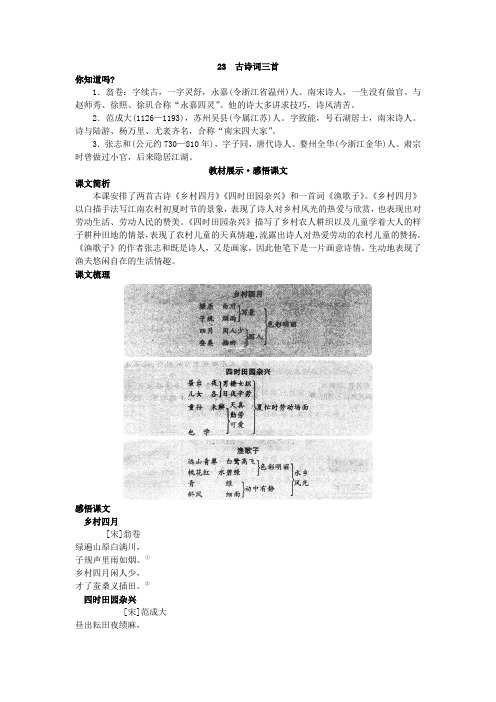 人教新课标小学四年级语文下册同步练习试卷第八册基础讲解 古诗词三首