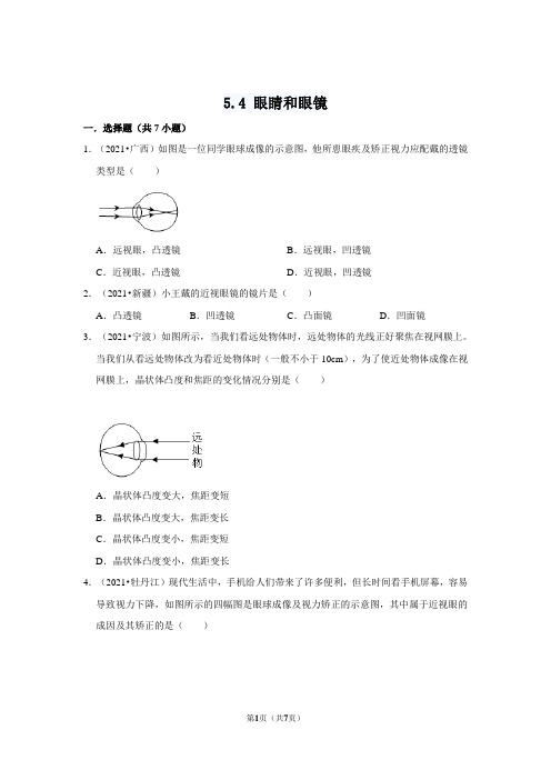 眼睛和眼镜   练习(解析版含2021中考真题)-2021-2022学年人教版物理八年级上册