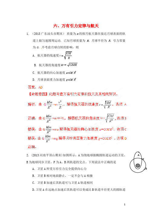 2013年高考物理 期末一模联考新题精选分类解析 专题06 万有引力定律与航天解析