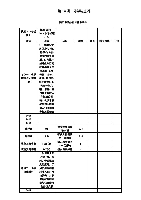 中考化学总复习第一轮教案：第14讲化学与生活