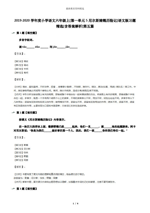 2019-2020学年度小学语文六年级上[第一单元5尼尔斯骑鹅历险记]语文版习题精选[含答案解析]第五篇