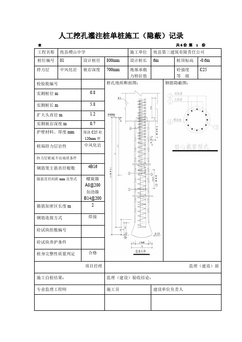 人工挖孔桩隐蔽记录