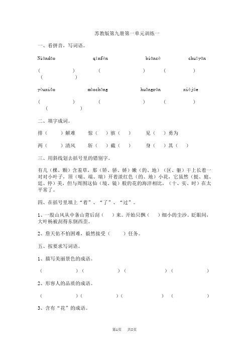 苏教版第九册第一单元训练一