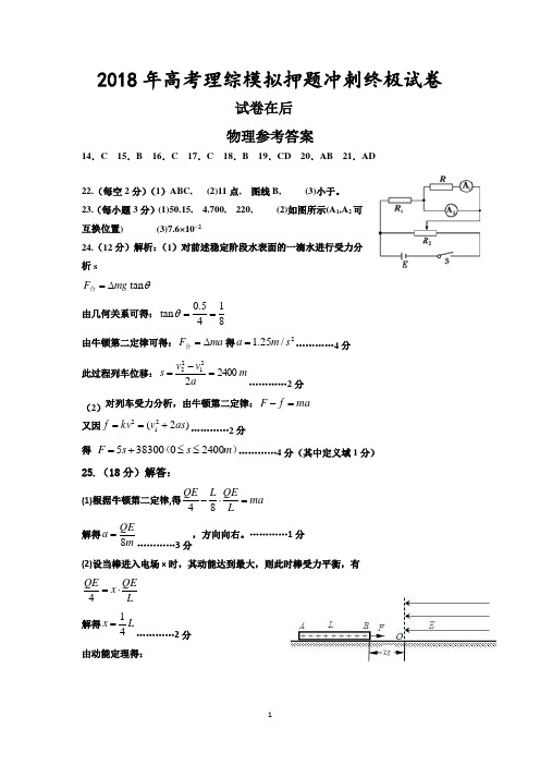 2018年高考理综模拟押题冲刺终极提分卷(物理、化学、生物)附答案