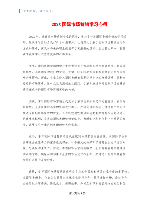 202X国际市场营销学习心得