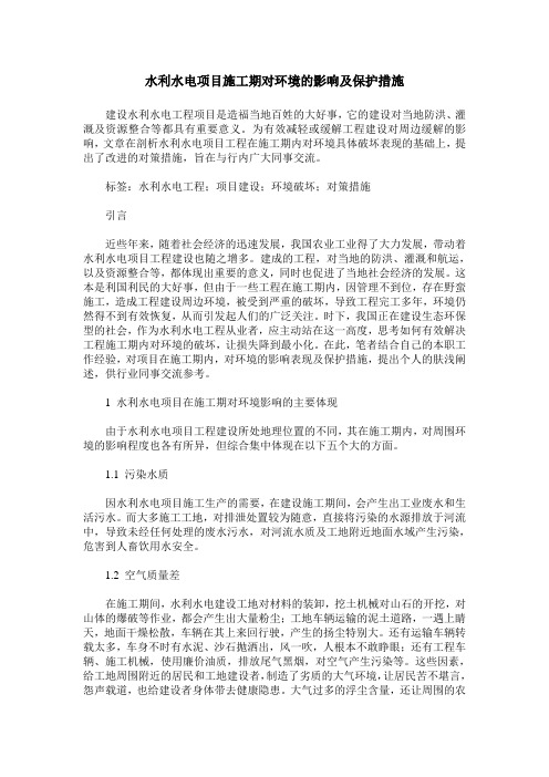 水利水电项目施工期对环境的影响及保护措施