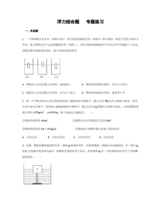 第10章 流体的力现象 浮力综合题  专题练习(含答案)