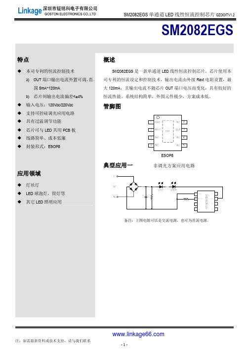 SM2082EGS可调光,无频闪,线性恒流驱动IC规格书